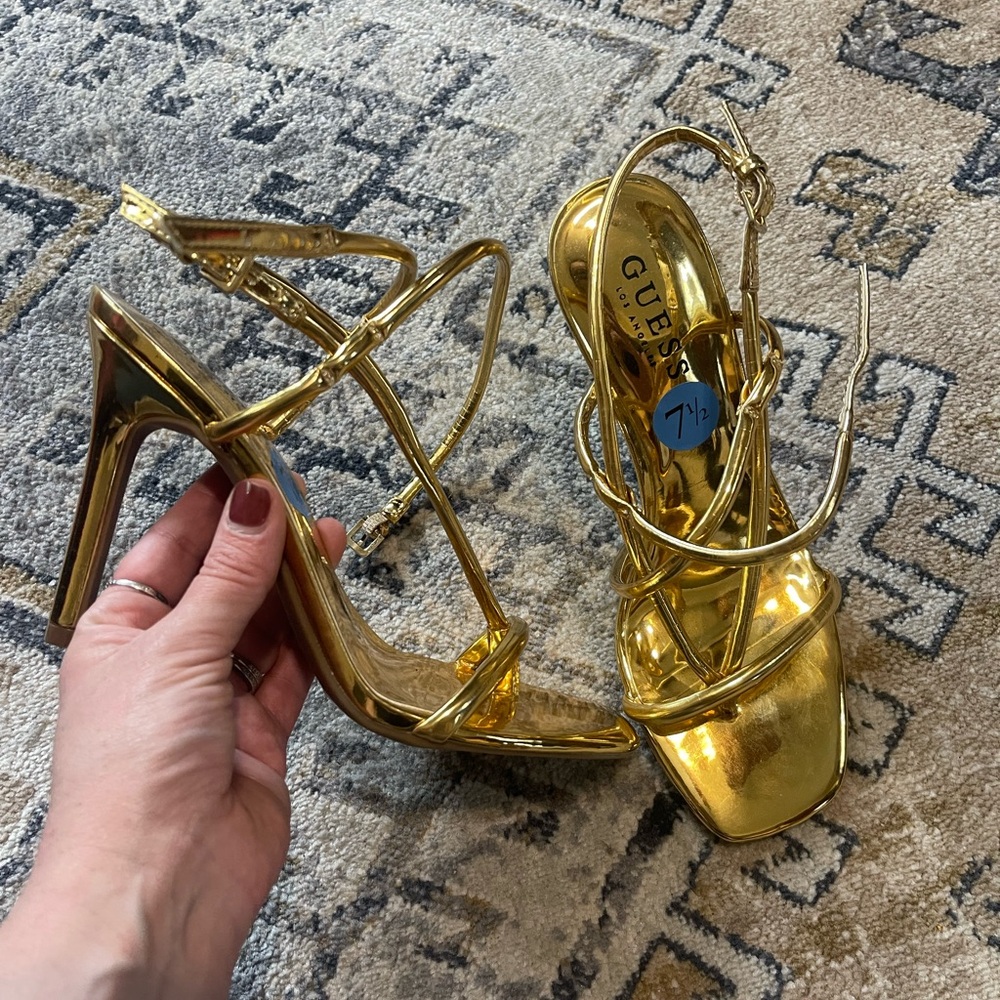GUESS Calli Gold Strappy Heels
